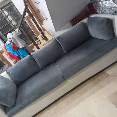 7-Seater Modern Sofa Set for Sale – Grey Velvet & White Leatherette