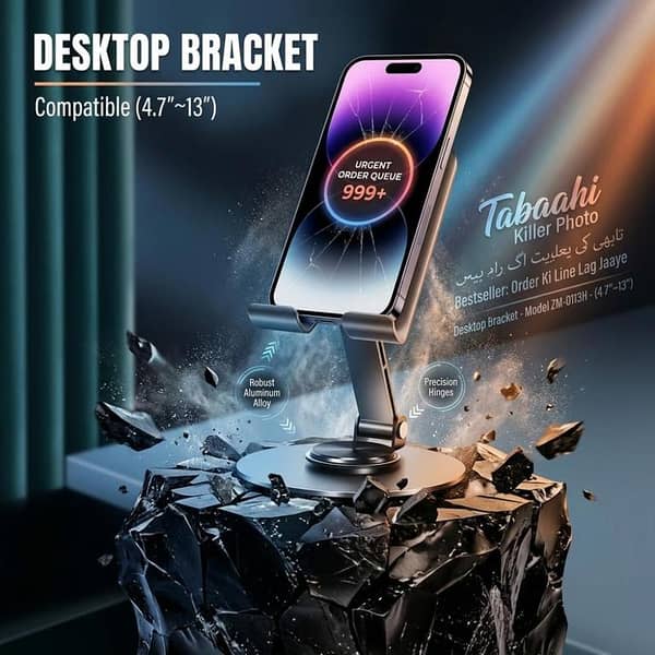 Premium Metal Desktop Bracket - 360° Rotating Universal Mobile & Tablet Stand - Foldable Multi-Angle Adjustable Heavy Duty Holder For Desk, Office, iPhone, iPad, Switch (4.7" to 13")