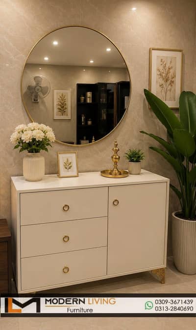Dressing Table 4 Storage Drawers With Round Mirror
