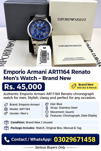 Emporio Armani AR11164 Renato Men's watch Brand new
