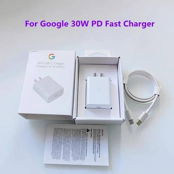Original Google Pixel 30W USB-C Fast Charger Power Adapter WITH CABLE (Model G9BR1) - Genuine & Rapid Charging for Pixel Devices