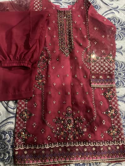 Hand embellishment organza 3 piece stitched suit