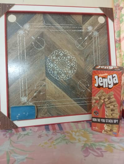 Carrom Board With Jenga Wooden Blocks