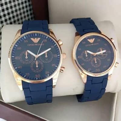 ARMANI-STYLE CHRONOGRAPH COUPLE WATCH SET