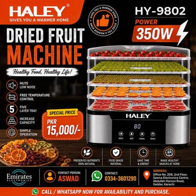 Haley HY-9802 Dried Fruit Machine | 350W | 5 Layer Dehydrator