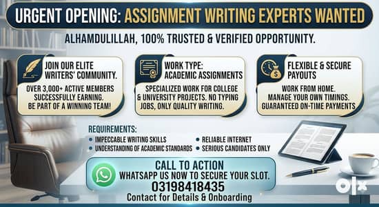 URGENT OPENING: ASSIGNMENT WRITING EXPERTS WANTED (Alhamdulillah, 100%