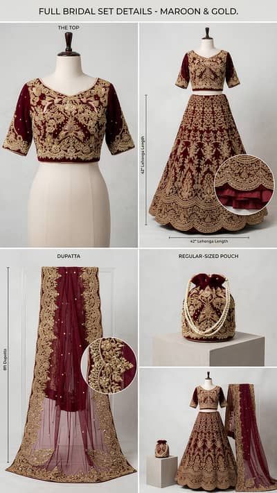 Royal Red Bridal Lehnga - Triple Can-Can - Full Embroidered Dupatta