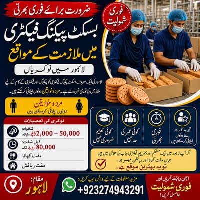 Biscuit Packing Fact0ry Workers || PKR 42,000–80,000 || Jobs in Lahore