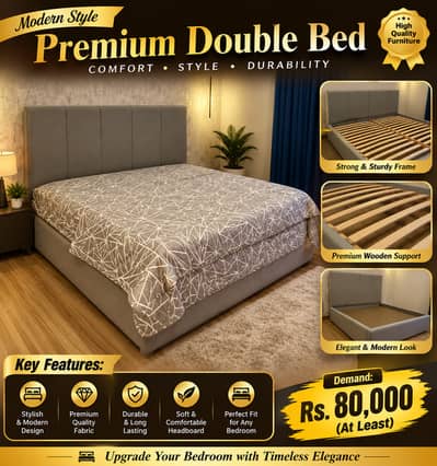 Modern Premium Double / King Bed - High Quality Fabric