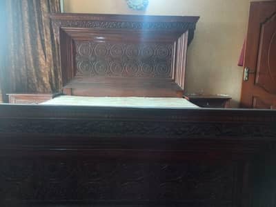 pure wooden bed with table