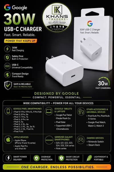 Google 30 watt 100% Original Charger Life Time Warranty Original