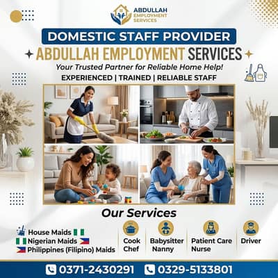 Maid / House Maids / cook / House chef / Baby Sitter maid available