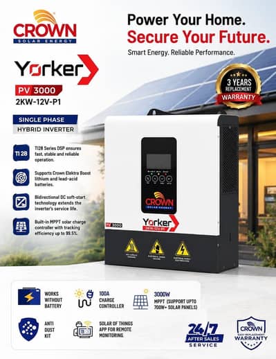 CROWN Yorker PV3000 — 2KW | 12V Hybrid Inverter