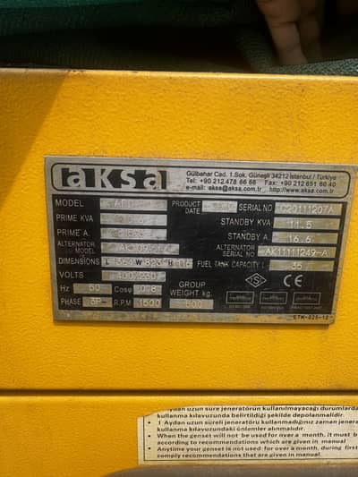 Aksa Turkish Diesal 15 kw generator for sale almost new