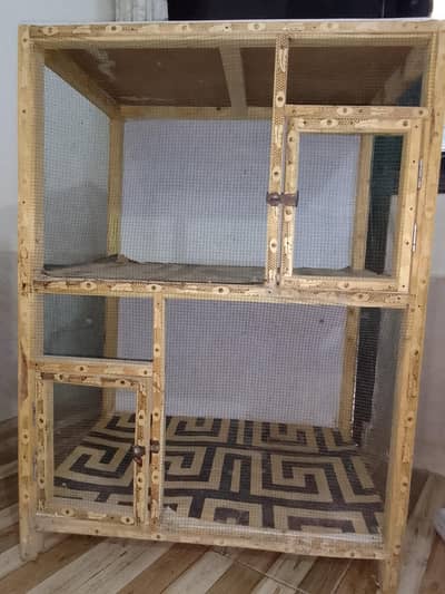 Large Wooden Bird Cage / Pinjra – 2 Compartments