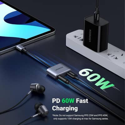 UGREEN 60164 USB-C to 3.5mm AUX + PD 60W Fast Charging