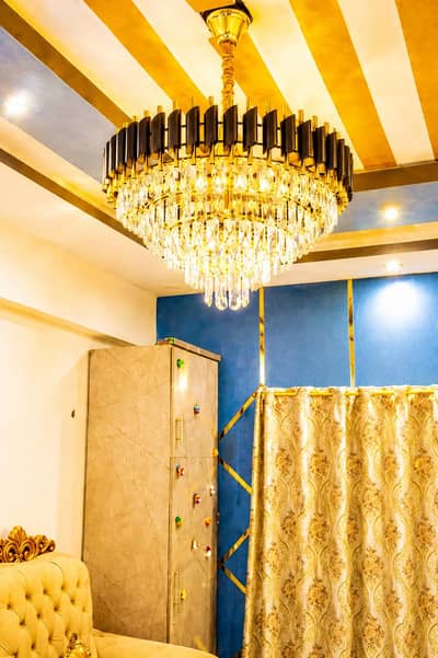 Golden Crystal Gold Chandelier Golden, White and Multi Colour