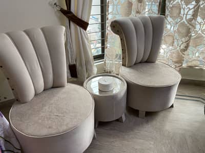 Elegant Shell Back Bedroom Chairs + Glass Top Table (Like Brand New)