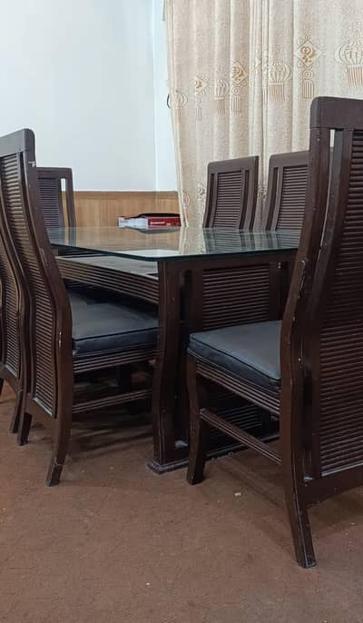 6-Seater Wooden Dining Table Set with Glass Top