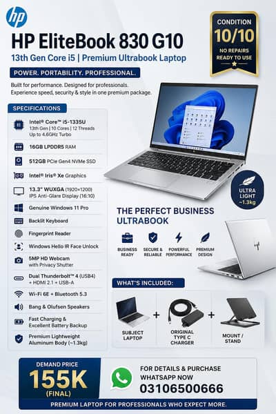 HP EliteBook 830 G10 | 13th Gen Core i5 |Premium Ultrabook Laptop