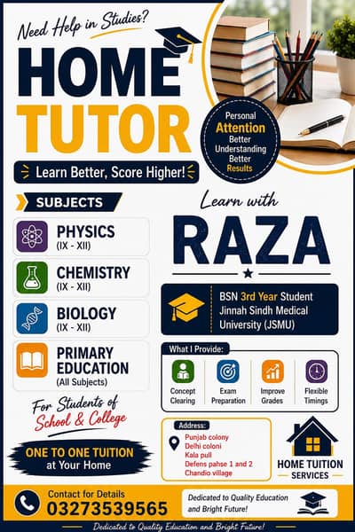 Home Tutor | Physics, Chemistry & Biology | IX–XII | Primary Classes