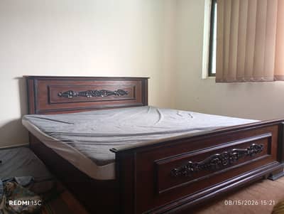 king size wooden bed with diamond mattress and 02 side tables