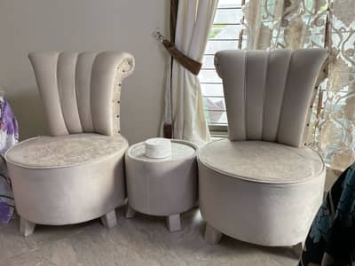 Elegant Shell Back Bedroom Chairs + Glass Top Table (Like Brand New)