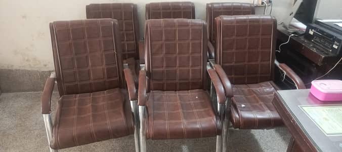 6 Brown Chair and 3 Teble One BIG Two Small