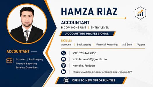Job Needed: Entry Level Accountant-Muja kam chaya| B. Com Hons UMT|