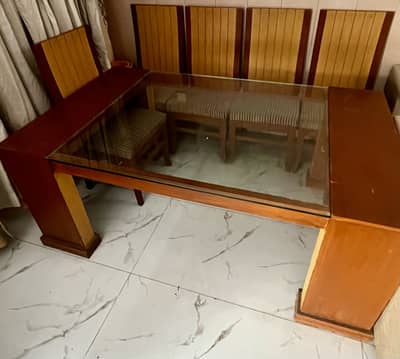 Wooden Dining table 6 chair glass top