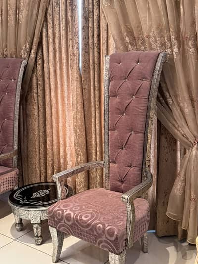 Luxury High Back Chairs | Tufted Dining Chairs | Silver Carved Sofa C