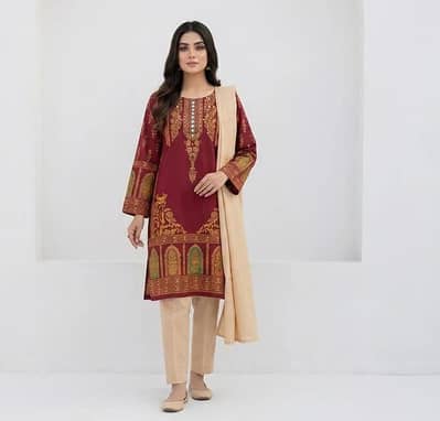 Premium Maroon Arabic Lawn 3-Piece Suit