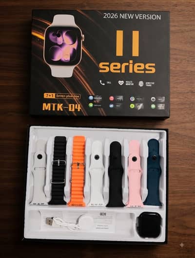 Series 11 Smart Watch (2026 Model) – 7 Straps & Wireless Charger