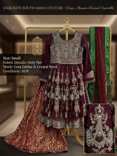 Maroon Cora Dabka Crystal Resham Work Frock 