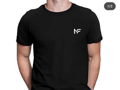 Men Black Cotton T-Shirt with White Logo