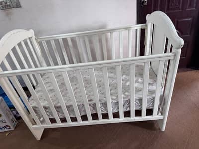 Wooden Baby Cot / Crib with Mattress – Good Condition