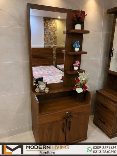 Dressing Table 3 Storage Drawers Round Mirror