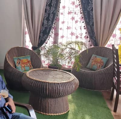 3-Piece Handwoven Rattan / Cane Lounge sofa chairs & Center Table