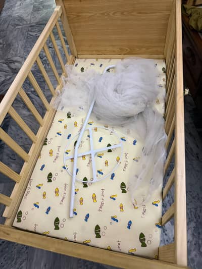 Wooden Baby Cot / Baby Crib  & Mosquito Net – Lahore