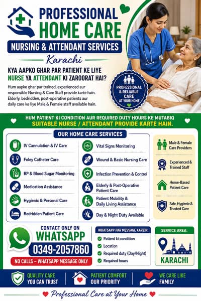 Professional Home Care Nurse & Attendant Services Karachi