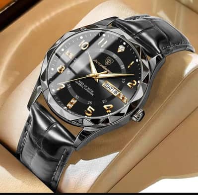 POEDAGAR Men's Swiss Quartz Watch with Leather Belt & Live Display