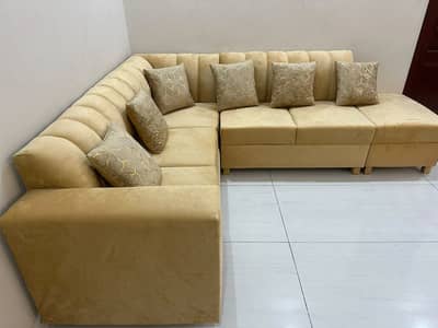 Luxury L-Shape Sofa Set | Elegant Corner Sofa with Cushions