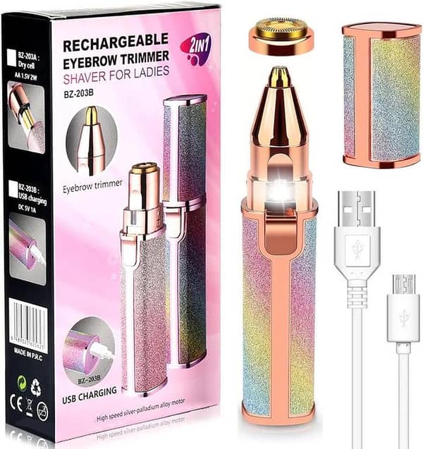 2 in 1 Facial Hair Remover & Eyebrow Trimmer for Women - Rechargeable Electric Trimmer  Waterproof Painless Flawless Hair Remover,. . .