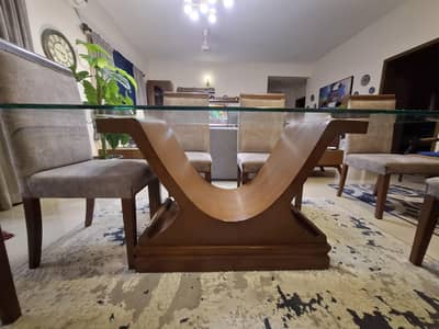 6 Seater Dining Table with Chairs (GlassTop)