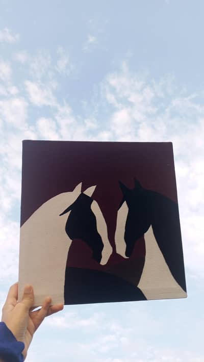 Horse & Mare Handmade On Canvas 12×12 Acrylic Painting  For Sale