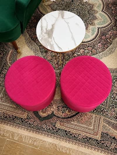 Chic Pink Ottoman Set with Marble Side Table