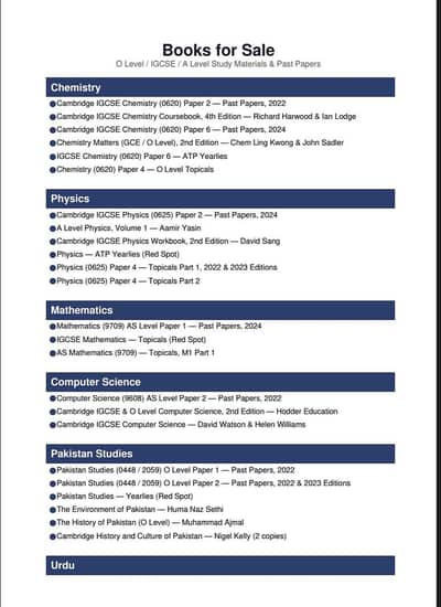 Used and new A and O-level books for sale