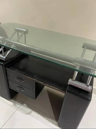 ​Modern Executive Office Desk with Glass Top & Drawers