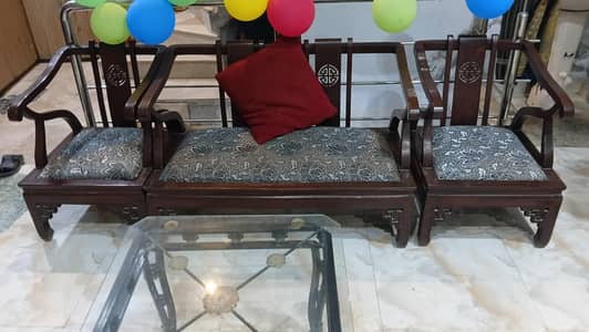 Premium Wooden Sofa Set – 3 Seater + 2 Single Chairs | Good Condition