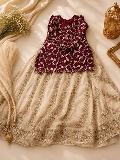 Maroon shirt with Lehenga